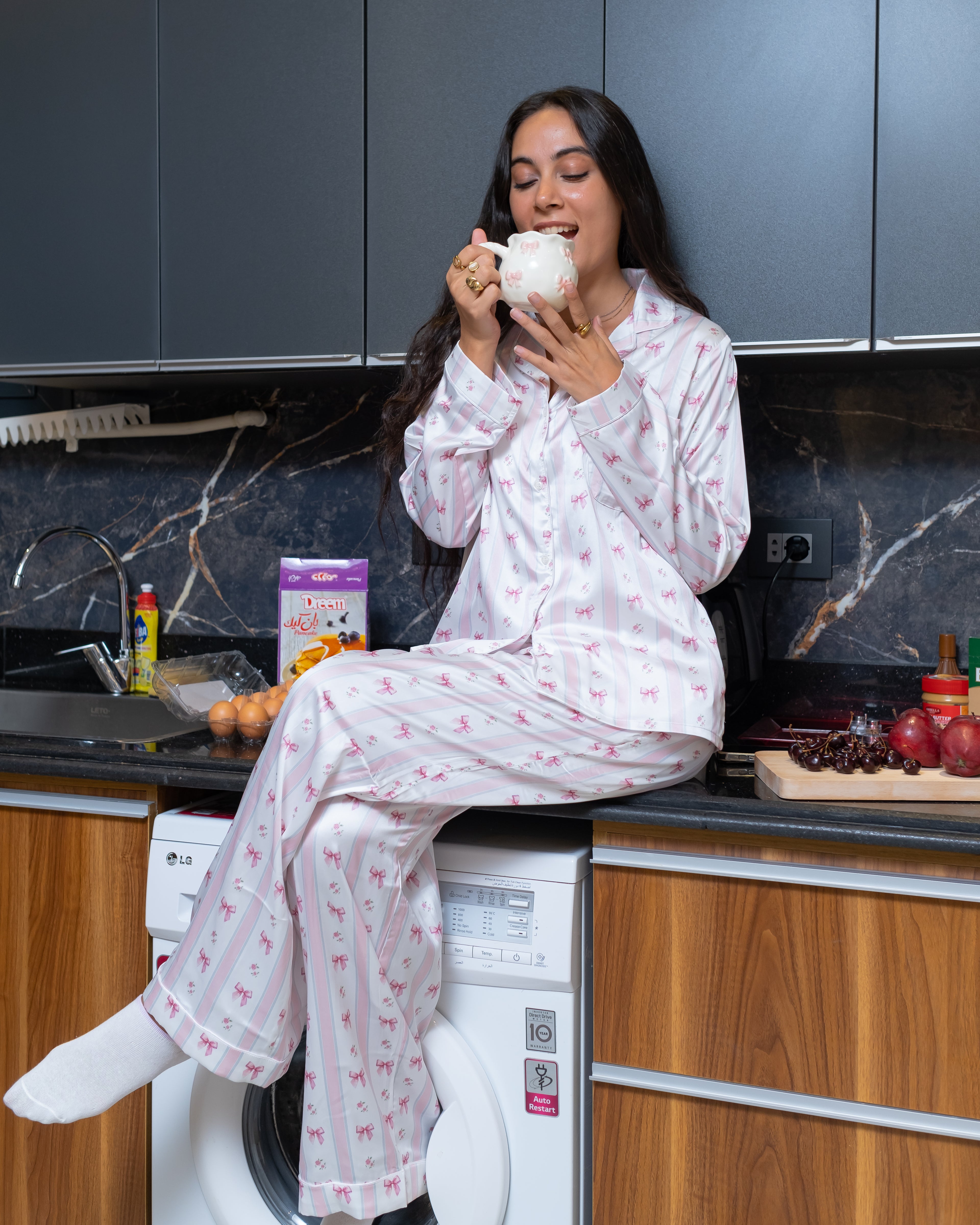 Pink Bow Dream – Satin Pajama Set